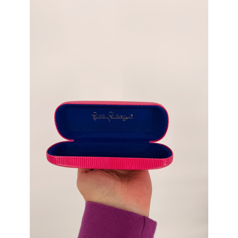 Lilly Pulitzer Pink Snakeskin Hard Eyeglass Case with Blue Interior - Picture 4 of 6